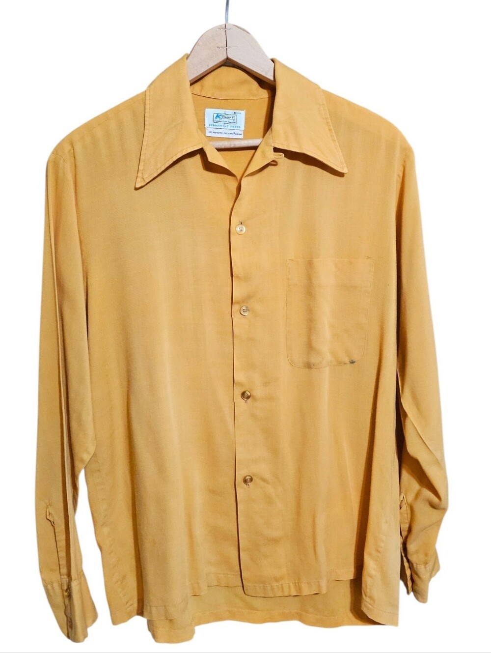 Vintage 70s Kmart Men's Mustard Yellow Long Sleeve Button-Up Shirt